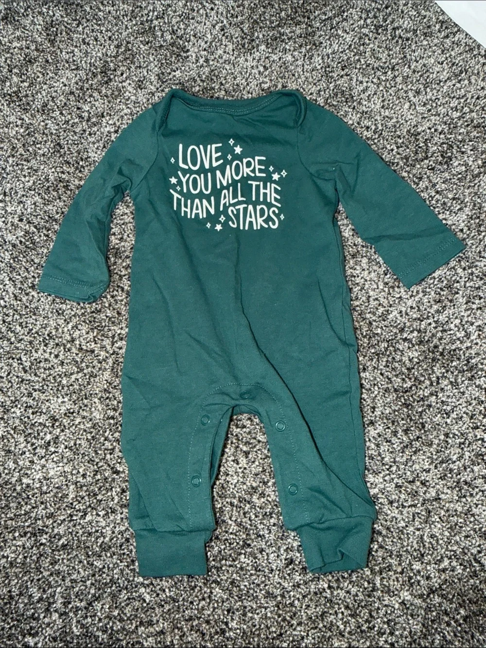 Green Baby One-Piece Romper with 'Love You More Than All The Stars'